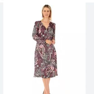 Elegant Paisley Print Dress in Pink and Black